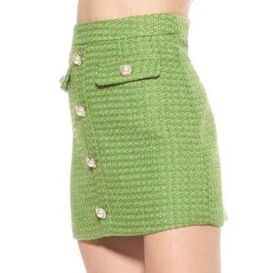 Alexia Admor Tweed Wrenley Button Boucle Chartreuse Green NEW Mini Skirt 12